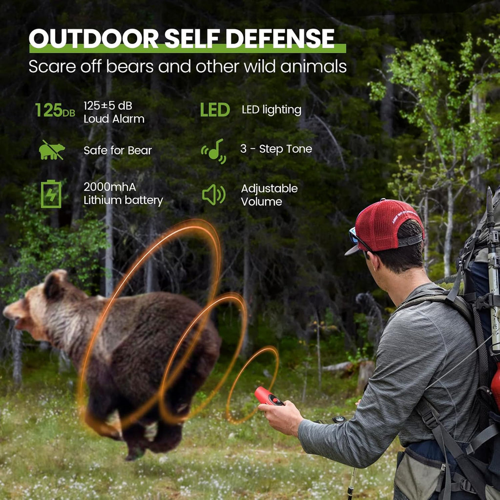 UNIWA Electronic Air Bear Horn, 120±5 dB Loud Air Horn for Safety Hiking Camping Emergency Whistle with Compass, Bear Horn to Scare Bears - Self Defense for Hiking -Red