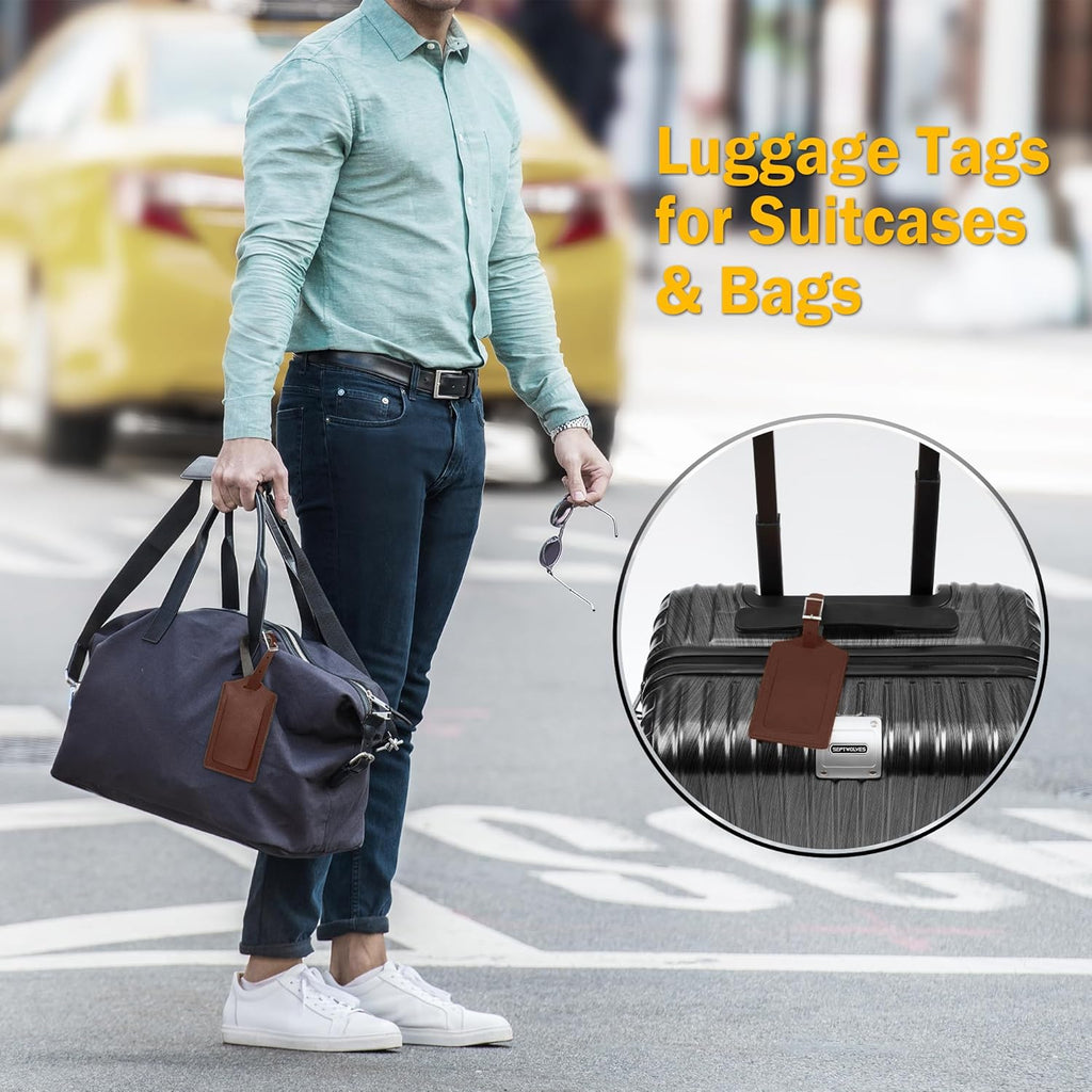 Travelambo Luggage Tags for Suitcases PU Leather Travel Tags Bag Tags Privacy Protection Travel Essentials
