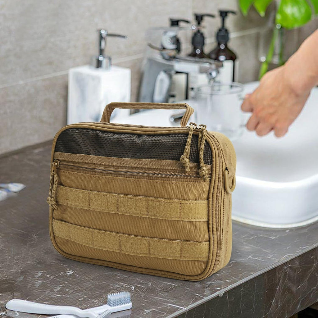 SUNRISING Toiletry Bag for Men Hanging Travel Toiletries Organizer Dopp Kit Toiletry Bags Shaving Hygiene Bag, Durable Bathroom Essentials Men's Toiletry Bag for Short Trips & Camping - Khaki