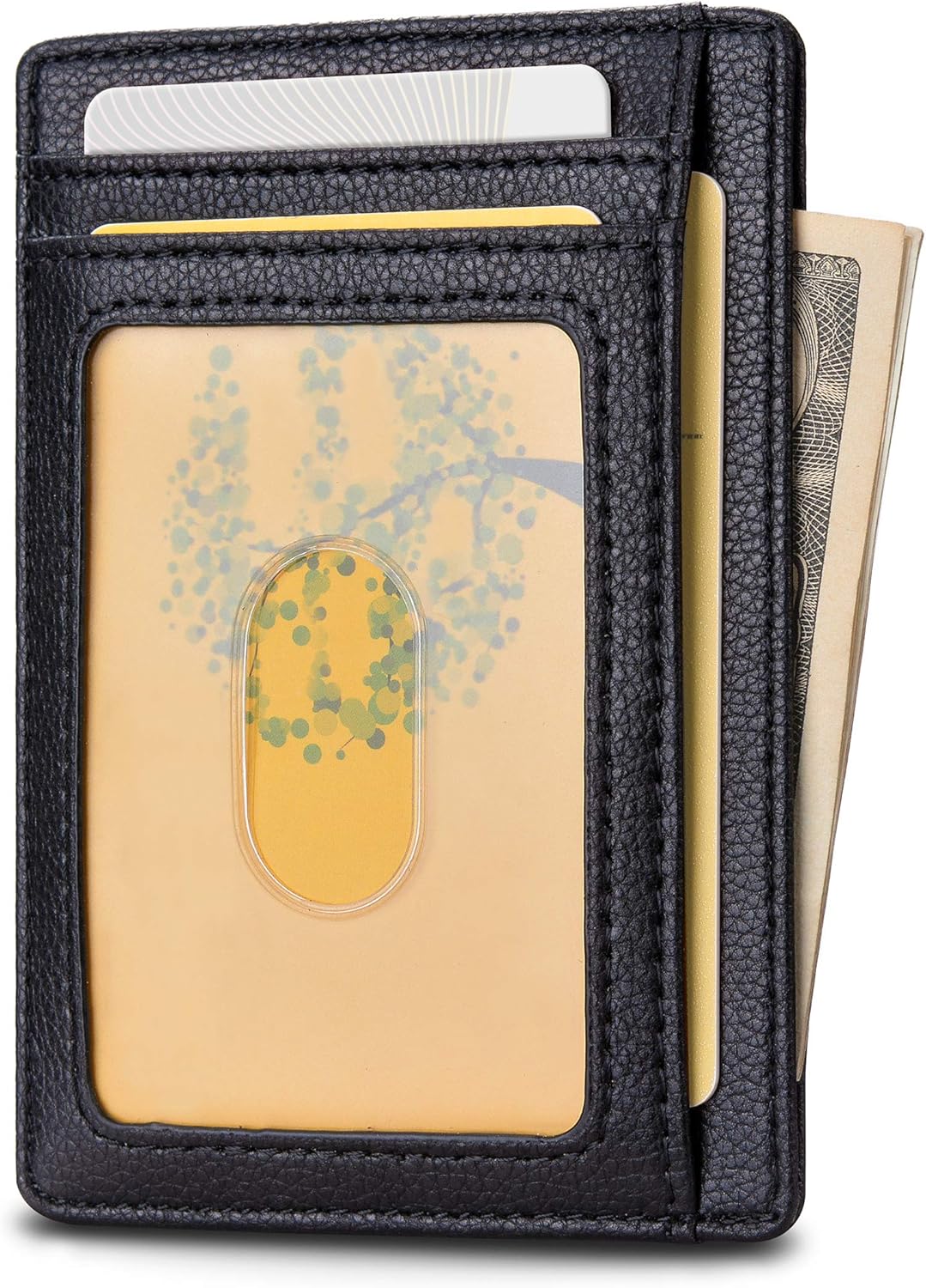 Buffway Slim Minimalist Front Pocket RFID Blocking Leather Wallets for Men and Women - Lichee Black