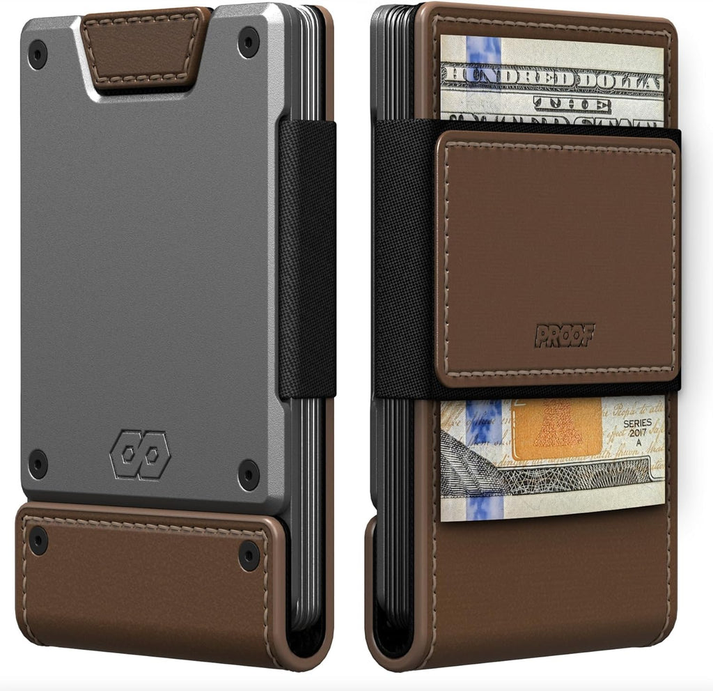 PROOF Wallet | Slim Minimalist Wallets for Men | Leather & Metal | RFID Wallet | Front/Back Pocket | Gift Box | Veteran Owned