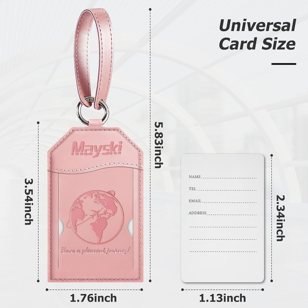 Mayski Luggage Tags for Suitcases 3 Pack Suitcase Bag Tags, TSA Approved, Metal Buckle, Bag Tags with Name ID Card Travel Essentials, Rose Gold Global