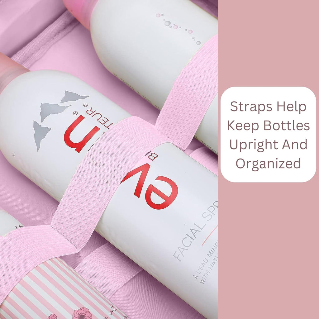 ESSENTE Women's Travel Toiletry Bag with Removable Pouch and Hanging Hook - Water Resistant Makeup Cosmetic Oraganizer with Multiple Compartments for Accessories (PRETTY IN PINK)