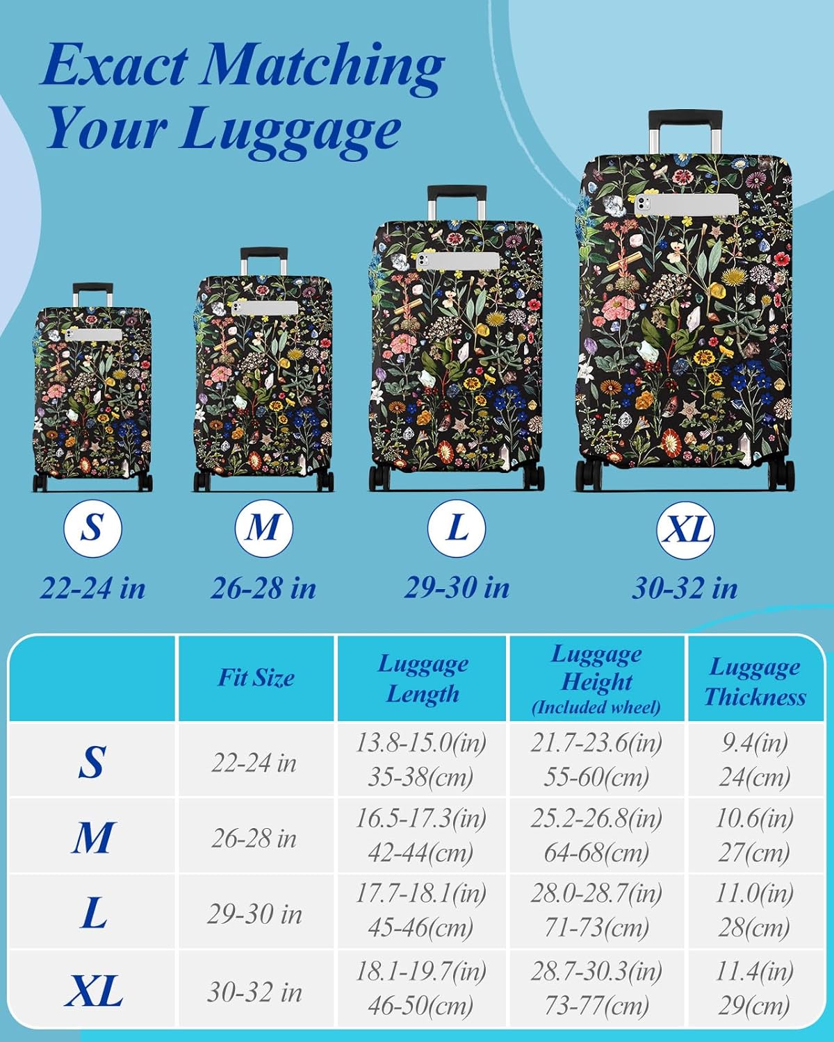 Slohif Luggage Cover for Suitcase Tsa Approved Protector - Luggage Sleeve Large Suit Case Cover Travel Stretch Baggage Case Protective Washable Fit 29-30 Inch Flower L