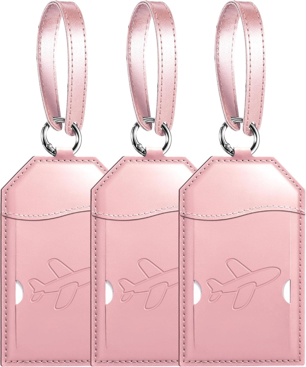 Mayski Luggage Tags for Suitcases 3 Pack Suitcase Bag Tags, TSA Approved, Metal Buckle, Bag Tags with Name ID Card Travel Essentials, Rose Gold Airplane