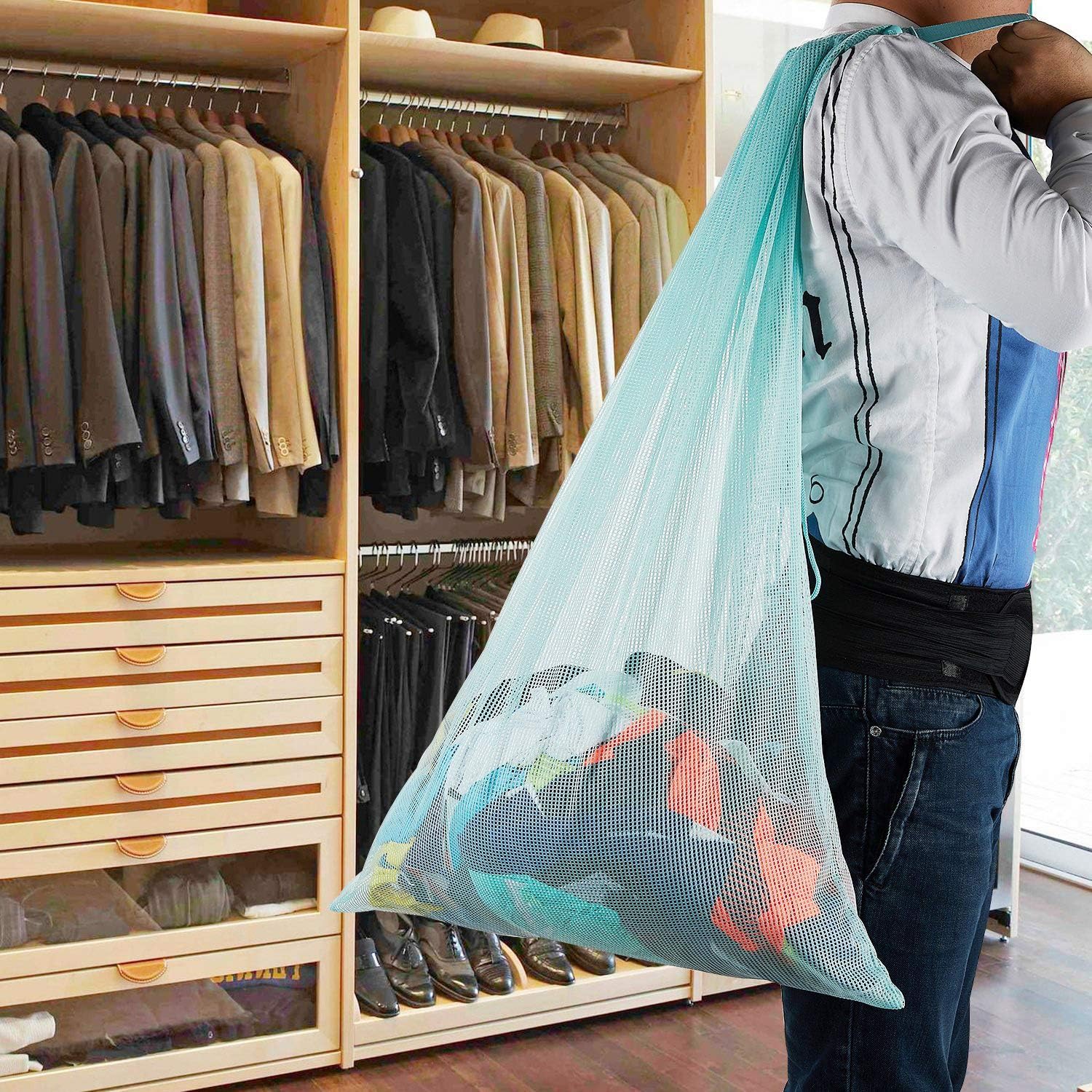 Laundry Bags, Mesh Heavy Duty 24" x 36" with Drawstring Closure, 3-Pack, White