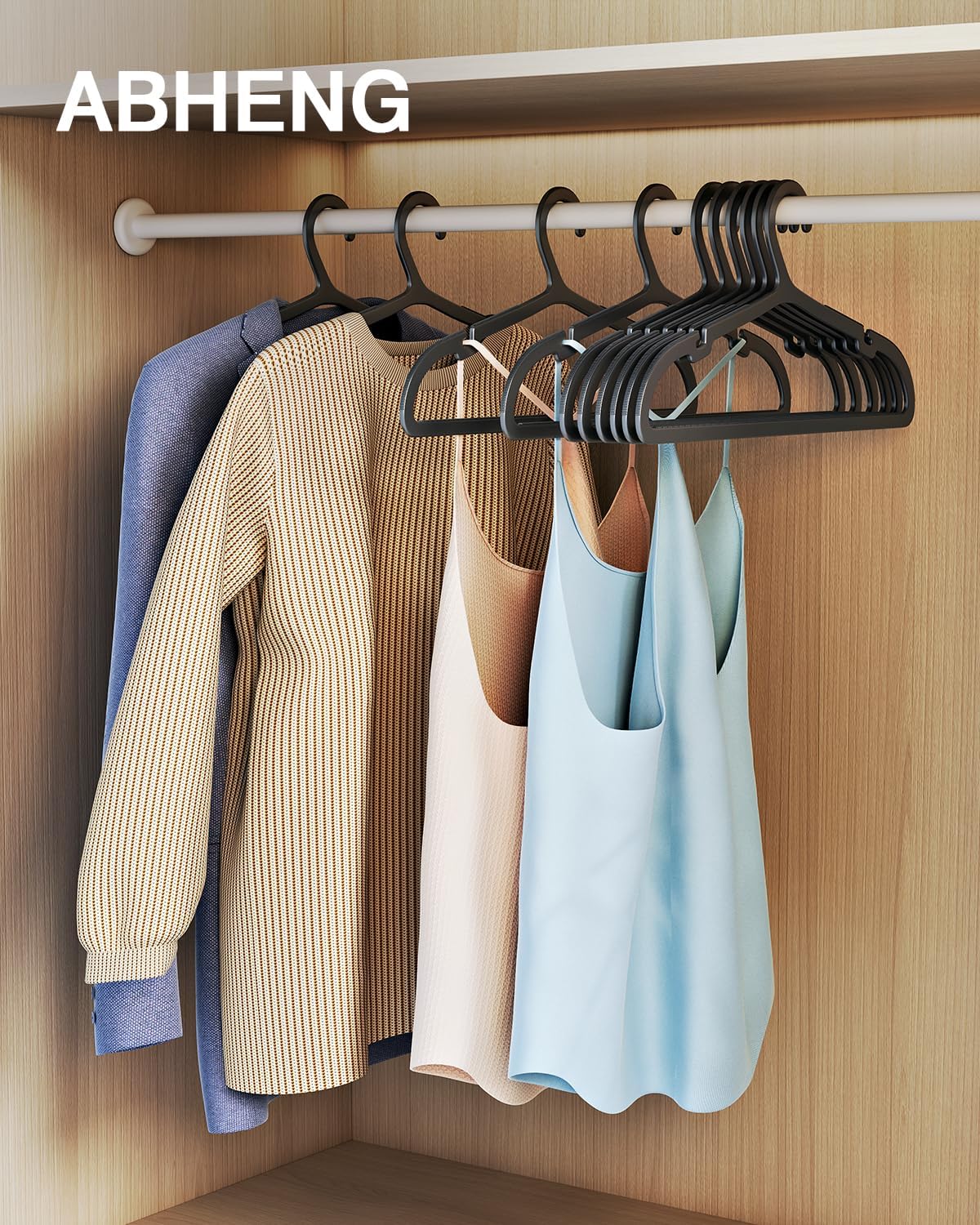 100 Pack Clothes Hangers, Non Slip Plastic Coat Hangers, Space Saving Hangers, Heavy Duty, Hanging Dry Wet Clothes, 16.4" x 8.3", Black, UAPY05100B