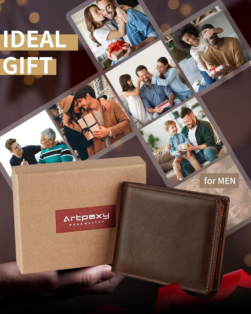 Mens Wallet Genuine Leather Bifold RFID Blocking Wallet for Men with 1 ID Window 13 Card Holders 2 cash pockets 1 Gift Box