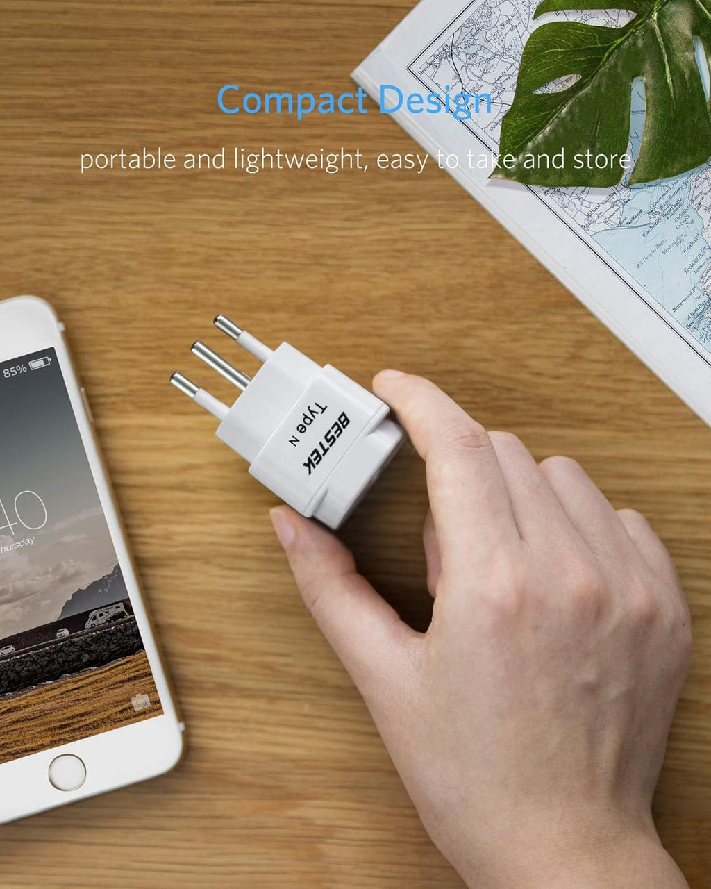 BESTEK Brazil, South Africa Travel Plug Adapter, Grounded Universal Type N Plug Adapter BR to US Adapter - Ultra Compact for Brazil, South Africa and More, 3 Pack