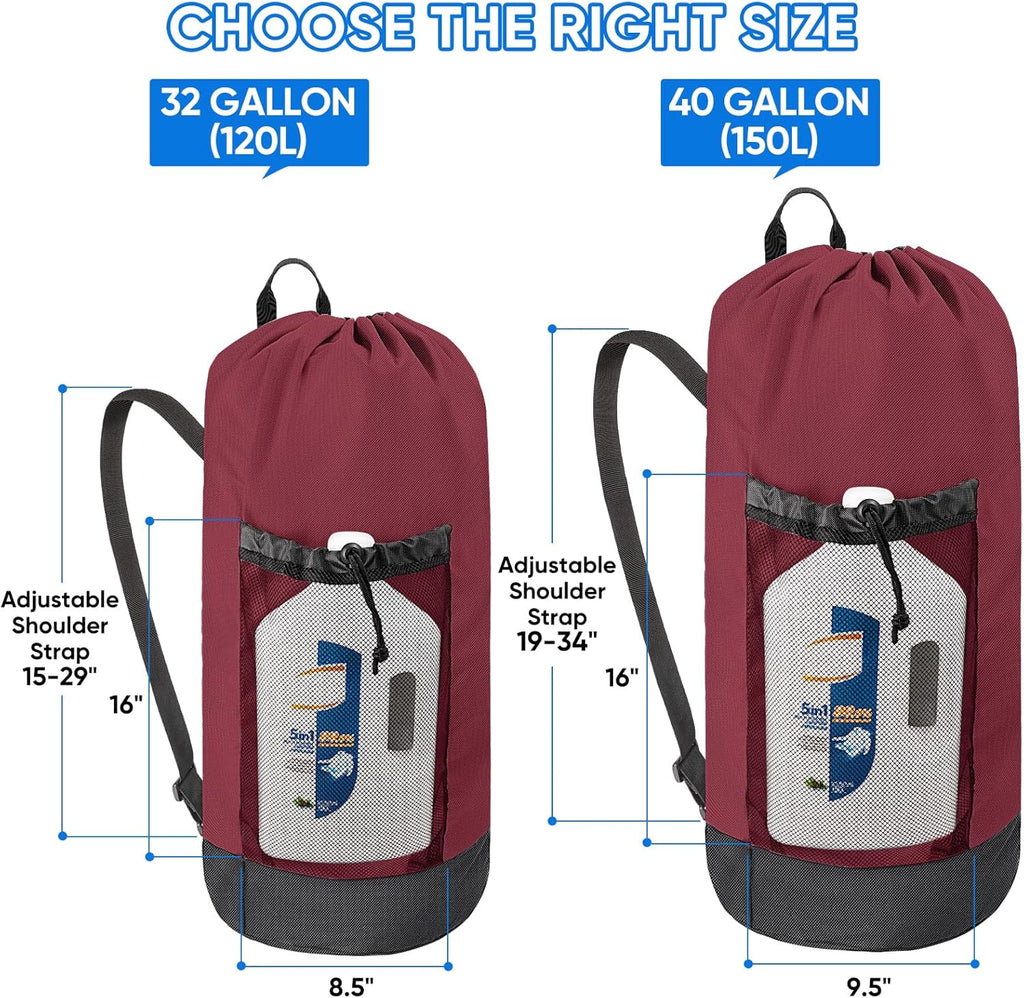 BALEINE 150L Laundry Bag Backpack, 900D Oxford Fabric Large Travel Laundry Bags with Shoulder Straps and 2 Mesh Pockets for College Dorm, Apartment, Laundromat (Red, 150L) ﻿