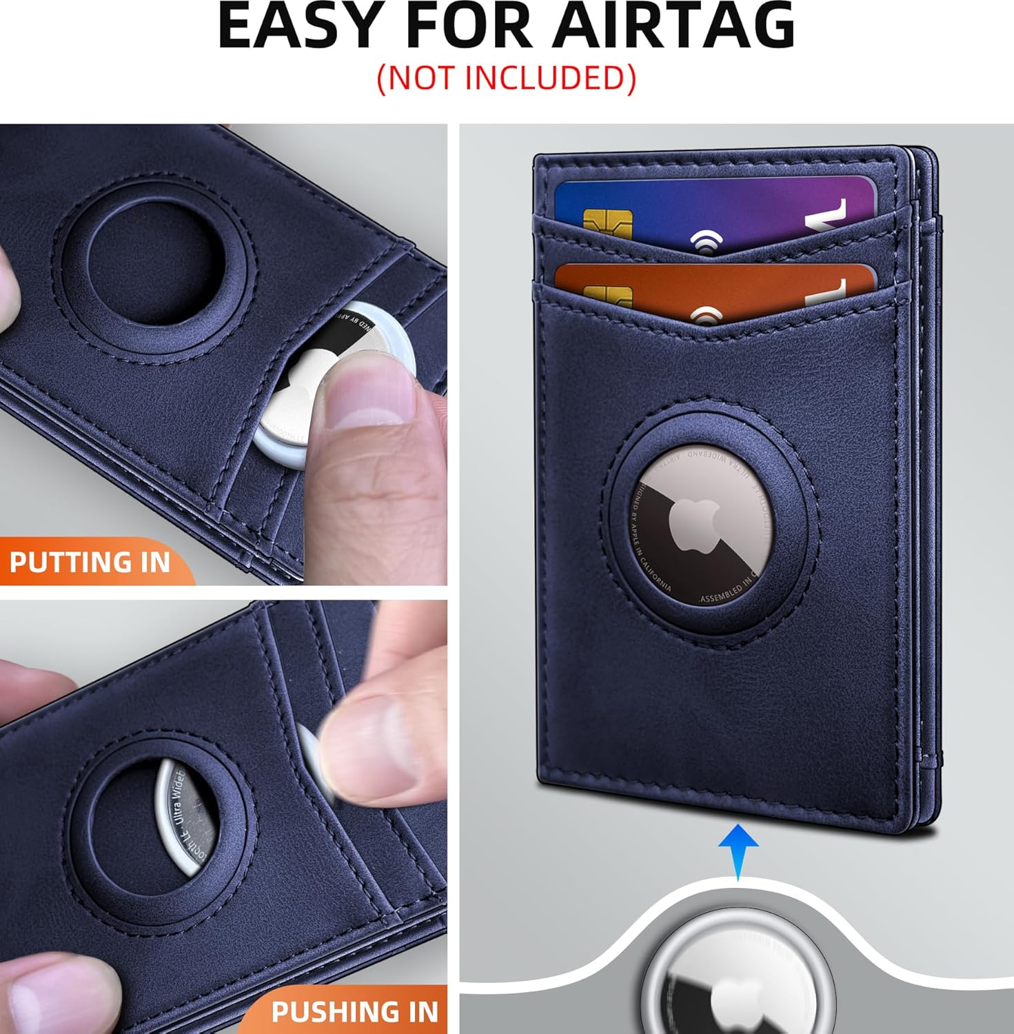 Airtag Wallet for Men- with Money Clip Gift Boxed, Magnetic Closure Slim Genuine Leather Front Pocket Wallet, 4.1"x 2.8", RFID Blocking