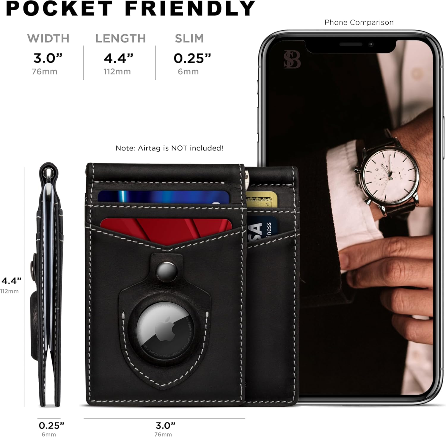 SERMAN BRANDS RFID Blocking Wallet Slim Bifold - Genuine Leather Minimalist Front Pocket Wallets for Men with Money Clip Gift