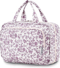 Travel Toiletry Bag for Women Large Hanging Makeup Bag Organizer Toiletries Bag for Full Size Essentials Accessories Cosmetics (Little Dusty Pink Flower (Large))