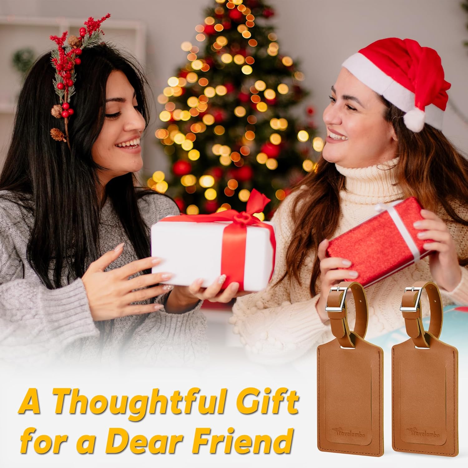 Travelambo Luggage Tags for Suitcases PU Leather Travel Tags Bag Tags Privacy Protection Travel Essentials