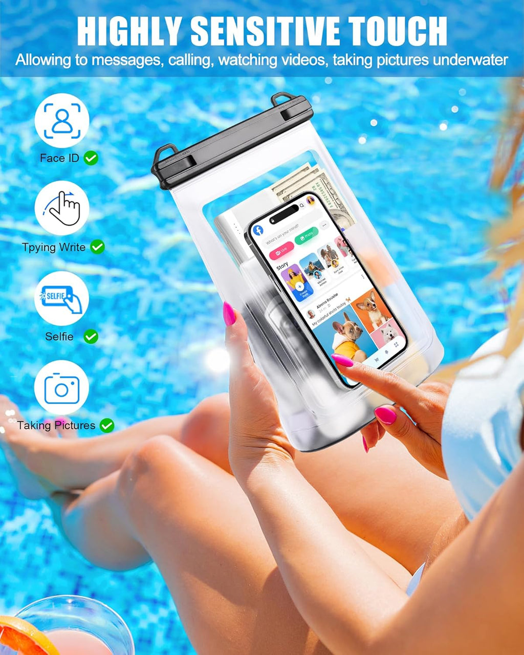 1.2L Waterproof Phone Pouch for iPhone 16 15 14 11 Pro Max & Galaxy S24 S21 - Floating Large Capacity Dry Bag Stores Sunscreen, Sunglasses - Oversized Waterproof Bag for Beach, Swimming, Kayaking