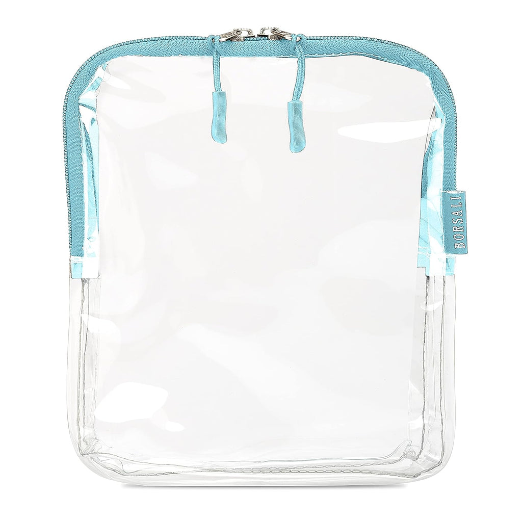 BORSALI TSA-Approved Quart-Sized Bag for Carry-On Travel - One (1) Quart Clear Toiletries, Cosmetic and 3-1-1 Liquids Toiletry Bag - Light Blue