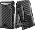 typecase Tactical Wallet for Men Card Holder: Pop Up Card Case, Genuine Leather, Smart, RFID Blocking, Slim, Minimalist, Thin, Front Pocket - 9-13 Card Capacitiy, ID Window, Money Clip (Carbon Fiber)