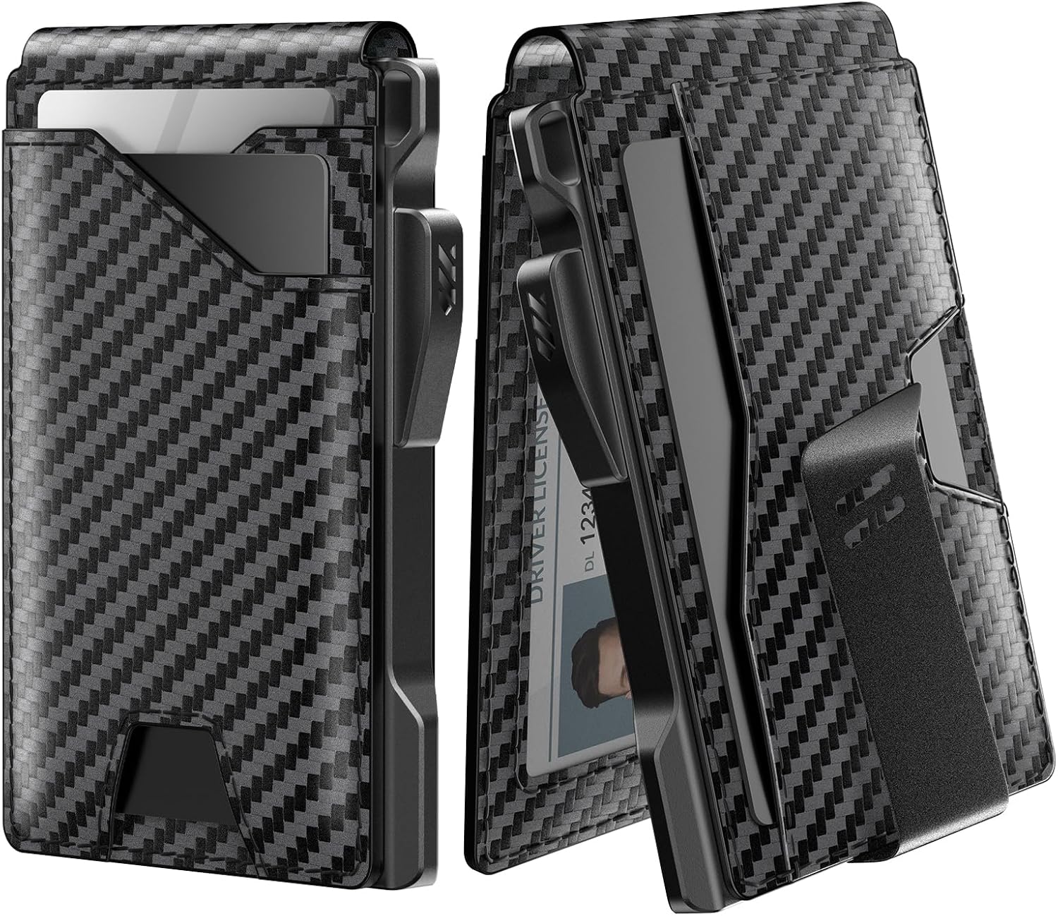 typecase Tactical Wallet for Men Card Holder: Pop Up Card Case, Genuine Leather, Smart, RFID Blocking, Slim, Minimalist, Thin, Front Pocket - 9-13 Card Capacitiy, ID Window, Money Clip (Carbon Fiber)