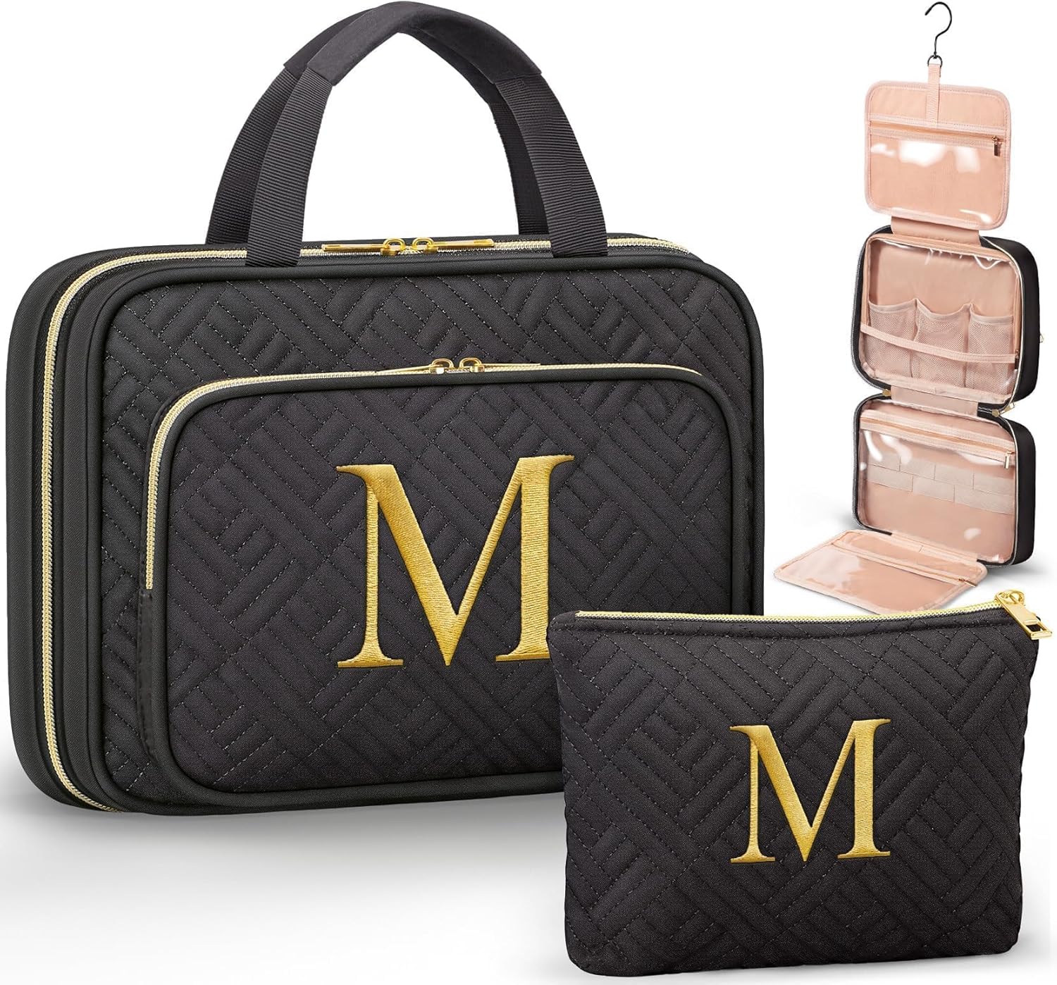 Personalized Gifts for Women, Initial Toiletry Bag Hanging Travel Organizer & Makeup Cosmetic Bag with Embroidery Letter Teacher Appreciation Gift Birthday Mothers Day Gifts for Mom Wife Friend Sister