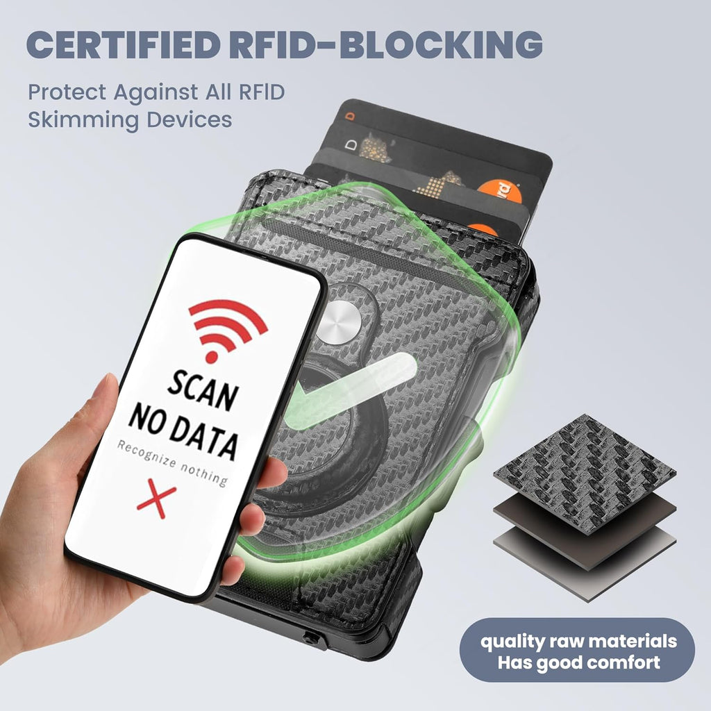 AirTag Wallet for Men, RFID Blocking Slim Mens Wallet with Money Clip, Minimalist Credit Card Holder for Apple Air Tag, Pop Up Card,9-11Cards Capacity | ID Window | Cash Slot | Gift Box（Black）