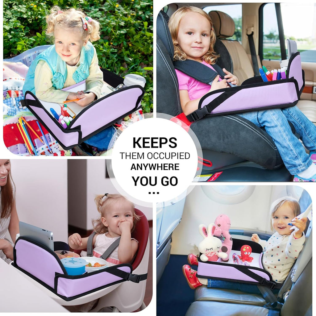 COOLBEBE Kids Travel Tray for Toddler Car Seat, Travel Tray for Airplane, Toddler Car Seat Lap Tray, Carseat Table Tray for Kids Travel Activities (Purple)