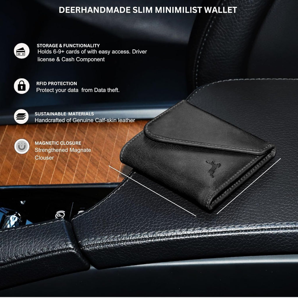 Leather RFID Wallet for Men, Slim Leather Mens Wallet, Handcraft Men's Wallets, Card Cases & Money Organizers, Magnetic Closure Sleek RFID Blocking Thin Mens Wallets with 9-12 Card Slots & Gift Box
