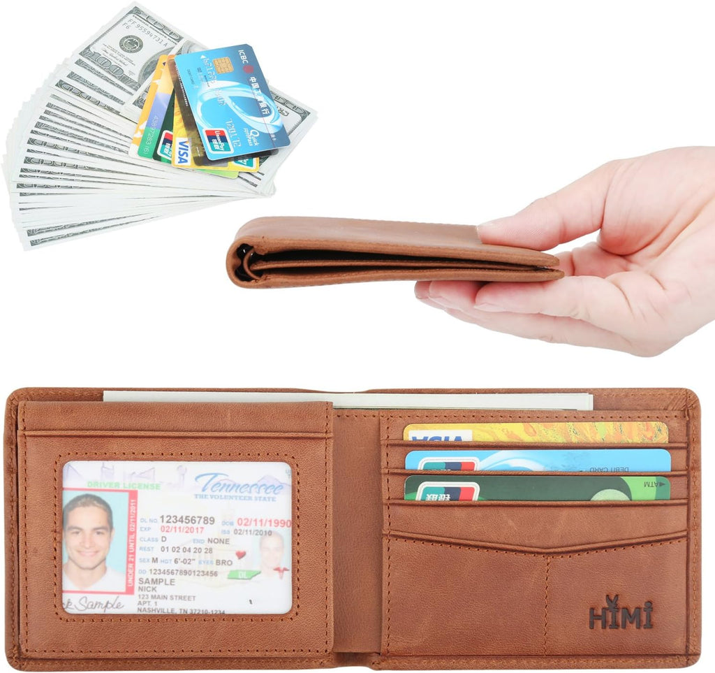 Wallet for Men-Genuine Leather RFID Blocking Bifold Stylish Wallet With 2 ID Window