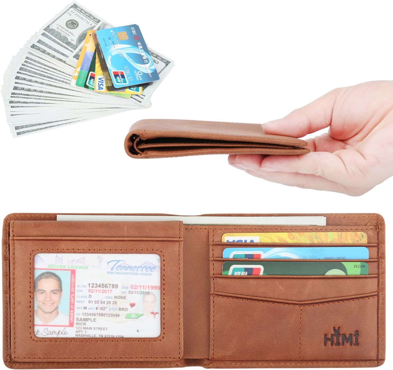Wallet for Men-Genuine Leather RFID Blocking Bifold Stylish Wallet With 2 ID Window