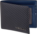 VISOUL Leather Mens Bifold RFID Blocking Wallet with 2 ID Windows, Leather Wallet for Men (Carbon Fiber, Black+Blue)