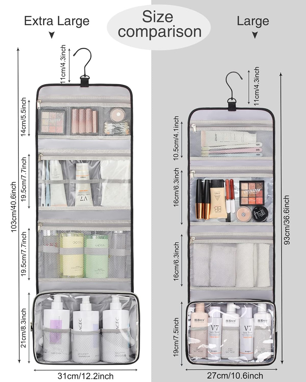 Relavel Travel Toiletry Bag for Men, Hanging Toiletry Bag for Women Makeup Cosmetic Storage Organizer Large Capacity Travel Kit Shaving Bag for Full Sized Container Black