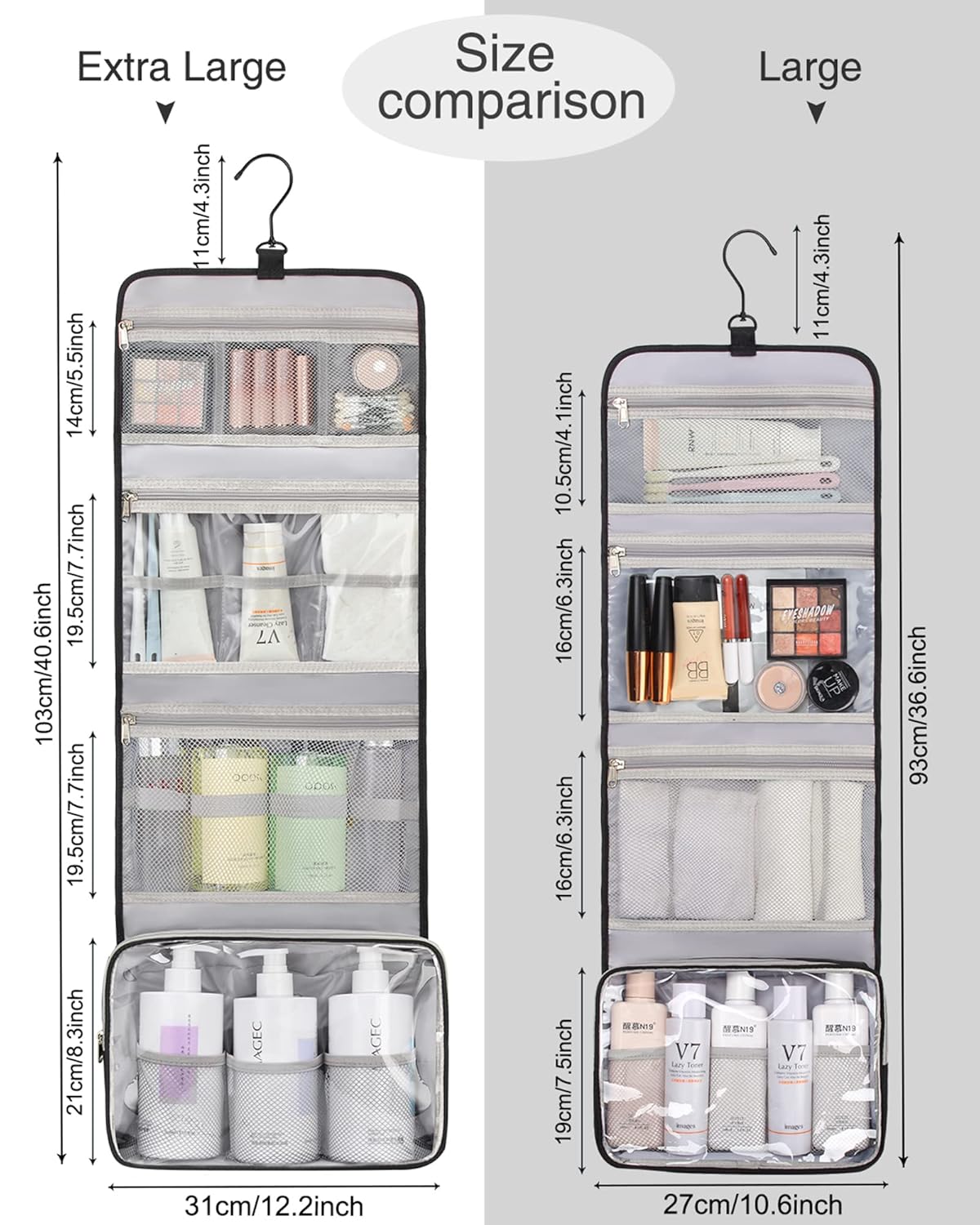 Relavel Travel Toiletry Bag for Men, Hanging Toiletry Bag for Women Makeup Cosmetic Storage Organizer Large Capacity Travel Kit Shaving Bag for Full Sized Container Black