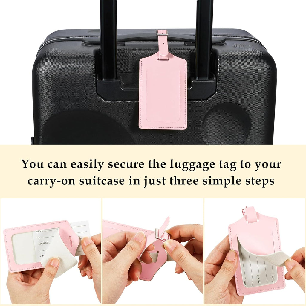 Travelambo Luggage Tags for Suitcases PU Leather Travel Tags Bag Tags Privacy Protection Travel Essentials