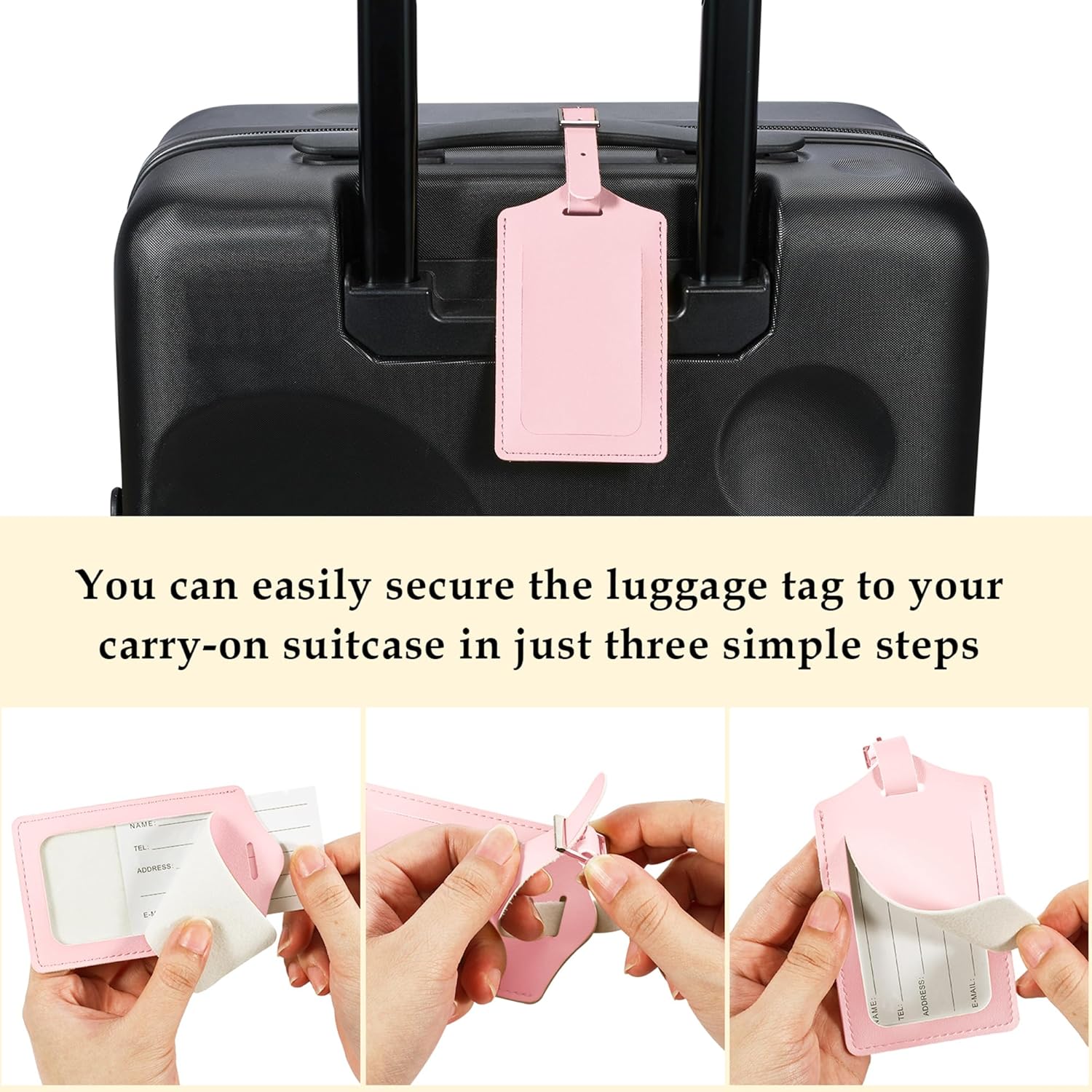 Travelambo Luggage Tags for Suitcases PU Leather Travel Tags Bag Tags Privacy Protection Travel Essentials