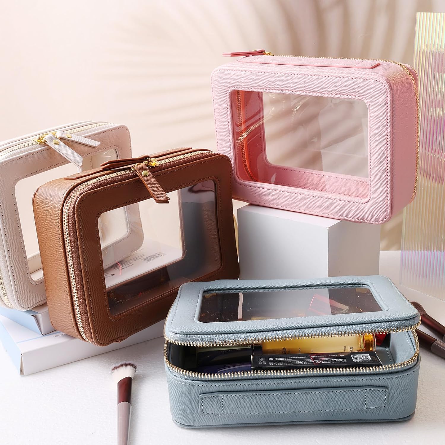 SANHECUN Toiletry bag waterproof cosmetic organizer with handle lagre opening for travelling