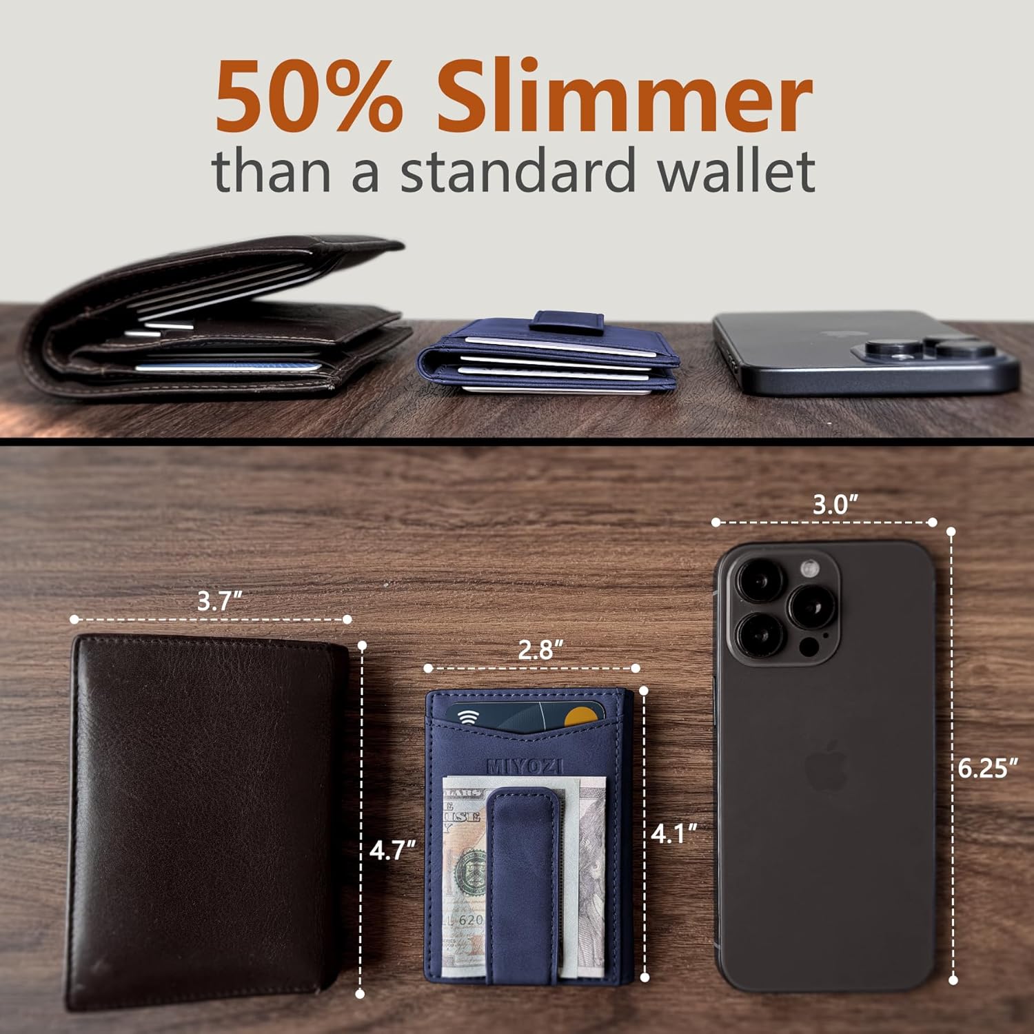 Airtag Wallet for Men- with Money Clip Gift Boxed, Magnetic Closure Slim Genuine Leather Front Pocket Wallet, 4.1"x 2.8", RFID Blocking