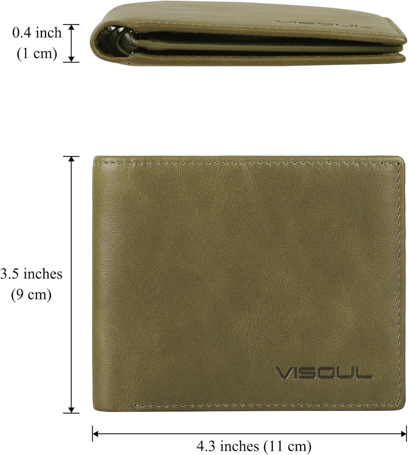 VISOUL Men's Bifold Wallet with 2 ID Windows, Genuine Leather Card Holder Front Pocket Wallet with RFID Blocking for Men (Green)