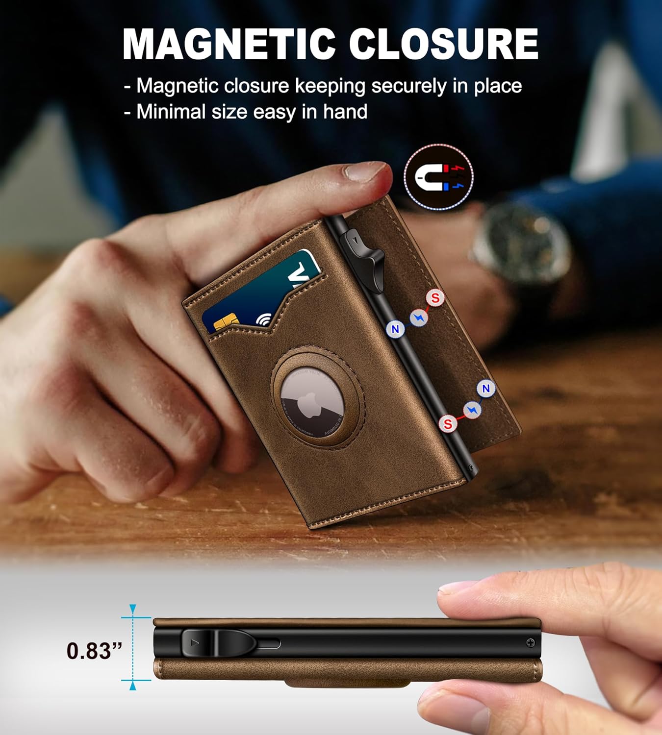 Airtag Wallet for Men,with Cash Pocket 2 ID Window 9-12 Cards,Metal Case Smart Slim Pop Up Credit Card Holder Flip with Magnetic Closure RFID Blocking Trifold wallet with Gift Box