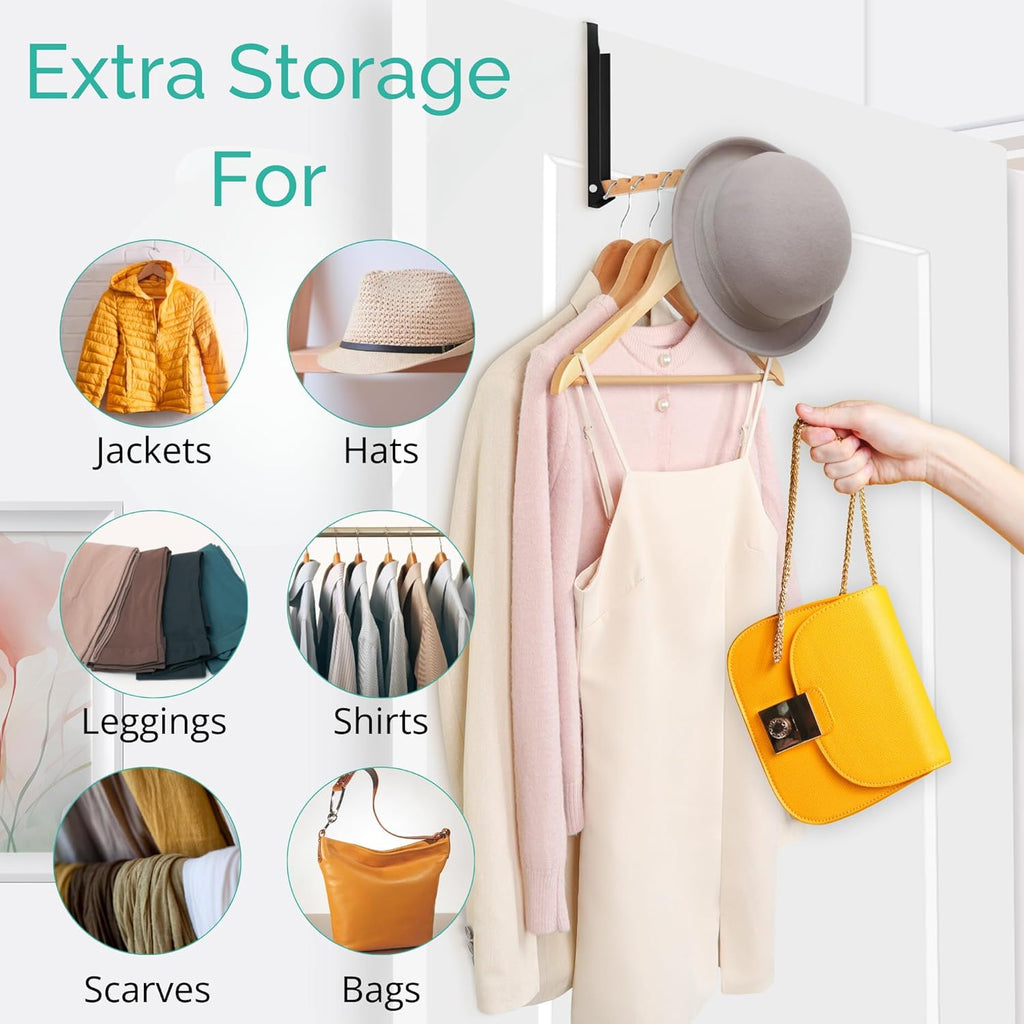 Over The Door Coat Rack: Portable Folding Travel-Friendly Over The Door Clothes Hanger and Laundry Hanger, Ideal for Compact Spaces and On-The-Go Use - 2PCS (Black)