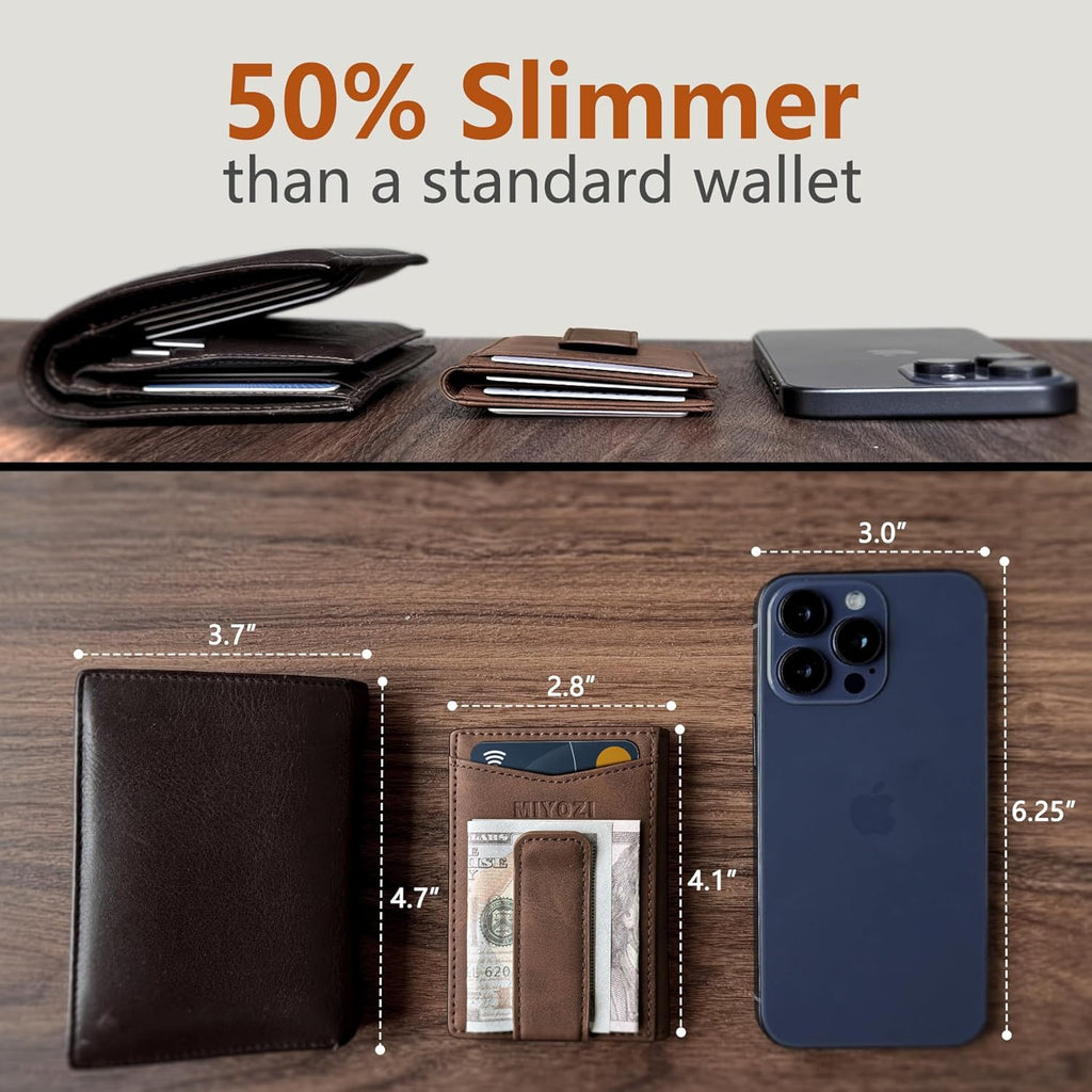 Airtag Wallet for Men- with Money Clip Gift Boxed, Magnetic Closure Slim Genuine Leather Front Pocket Wallet, 4.1"x 2.8", RFID Blocking