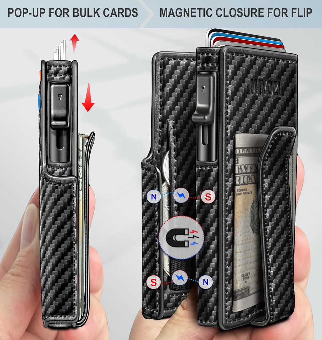 Men Wallet,with Money Clip Coins Pocket ID Window,Slim Front Pocket RFID Blocking Pop-up Card Holder 3.9"x 2.7", Gift Boxed