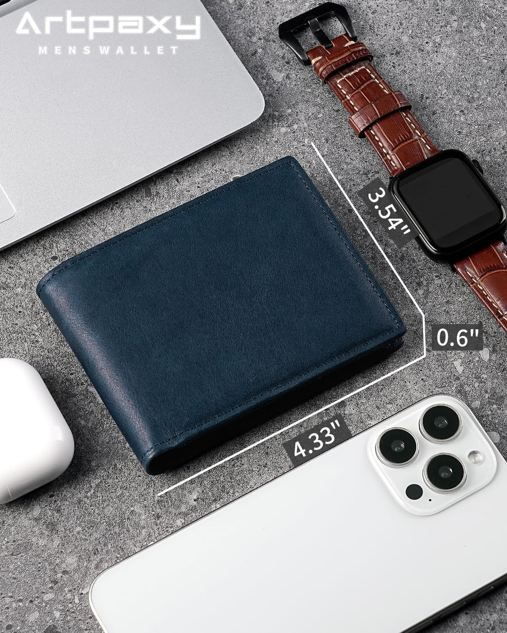 Mens Wallet Bifold Genuine Leather RFID Blocking Wallet for Men with 1 ID Windows 13 Card Holders 2 cash pockets 1 Gift Box