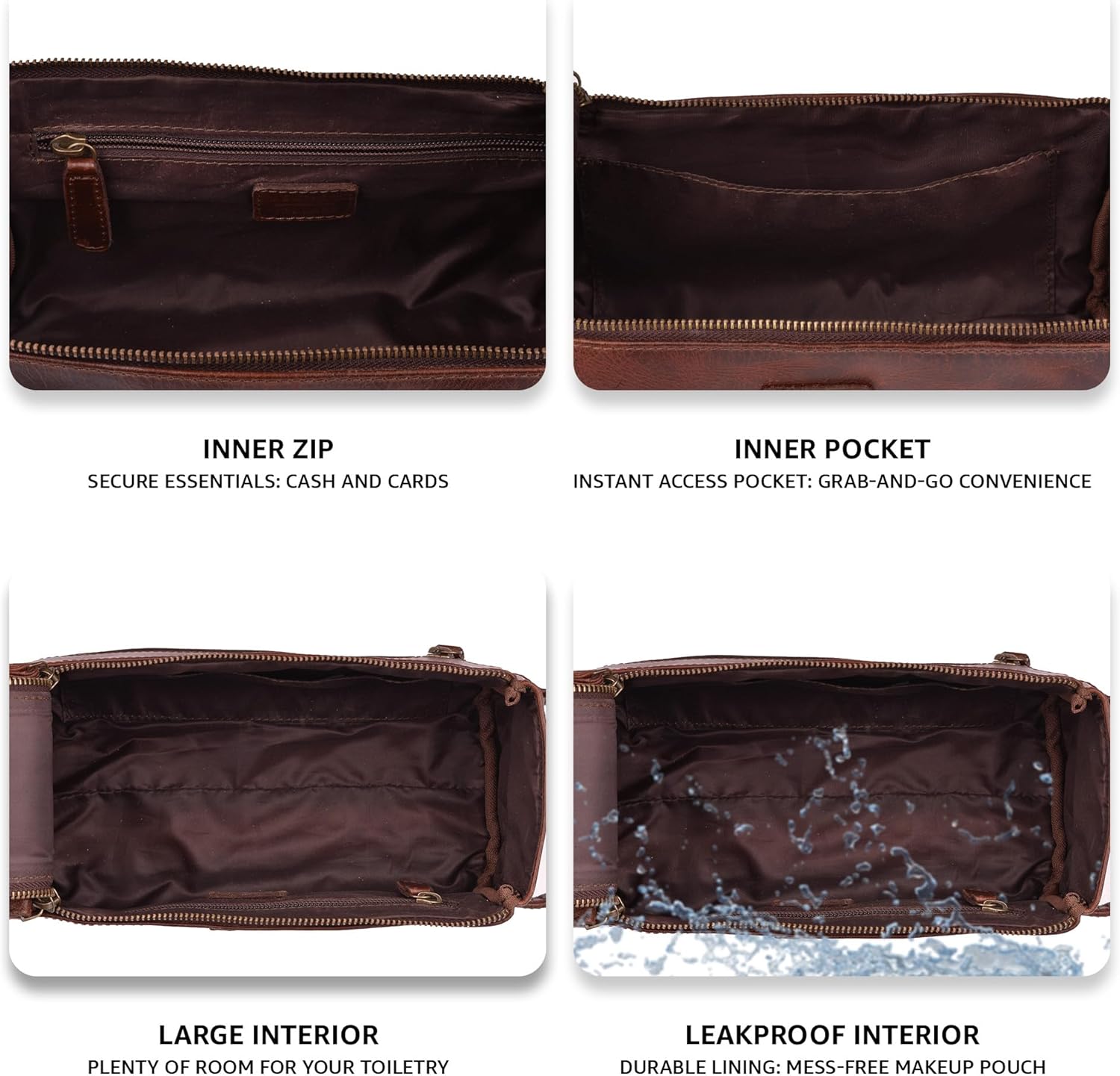 LEATHER VILLAGE Premium Leather Travel Toiletry Bag - Unisex Water-Resistant Travel Dopp Kit, Shaving & Cosmetic Organizer for Men & Women - Compact Bathroom Essentials - Cherry Brown