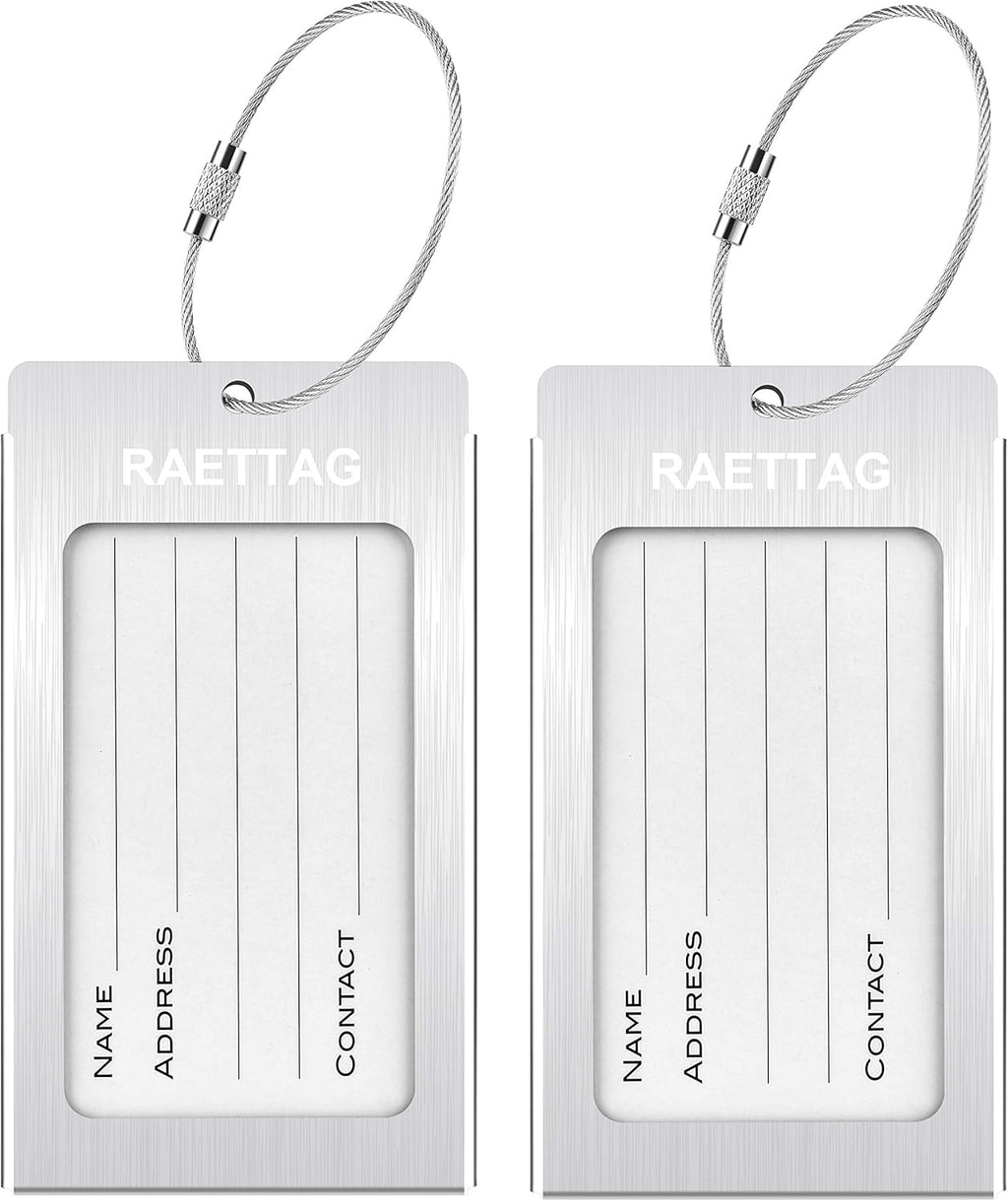 Luggage Tags Metal Suitcase Tags Travel Bag ID Identifier Luggage Tag (Silver 2-Pack)