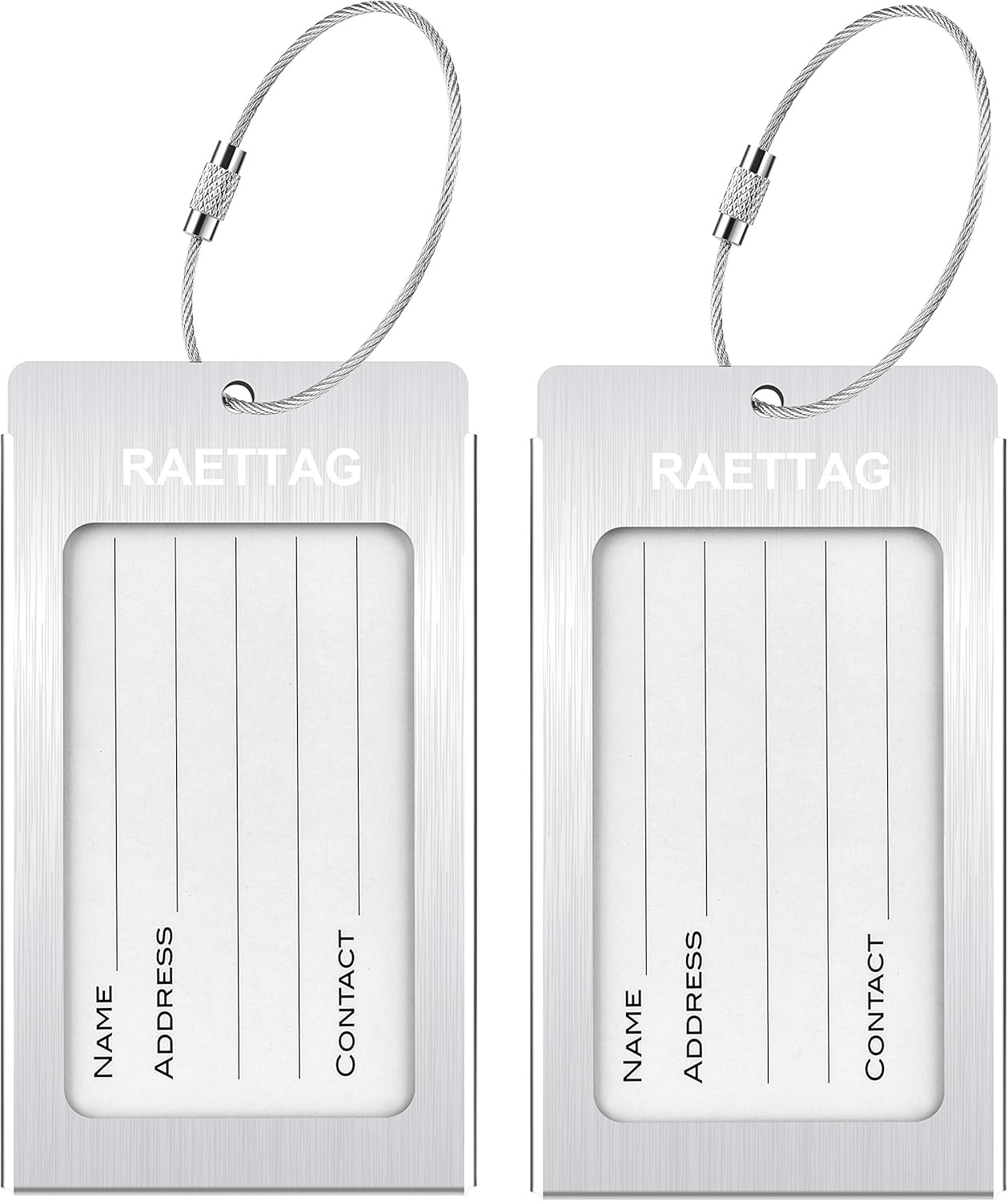 Luggage Tags Metal Suitcase Tags Travel Bag ID Identifier Luggage Tag (Silver 2-Pack)