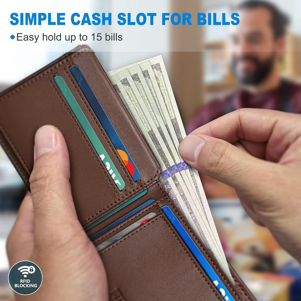Airtag Wallet for Men,with Cash Pocket 2 ID Window 13 Cards,Slim Leather Wallet Front Pocket Card Holder RFID Blocking with Gift Box
