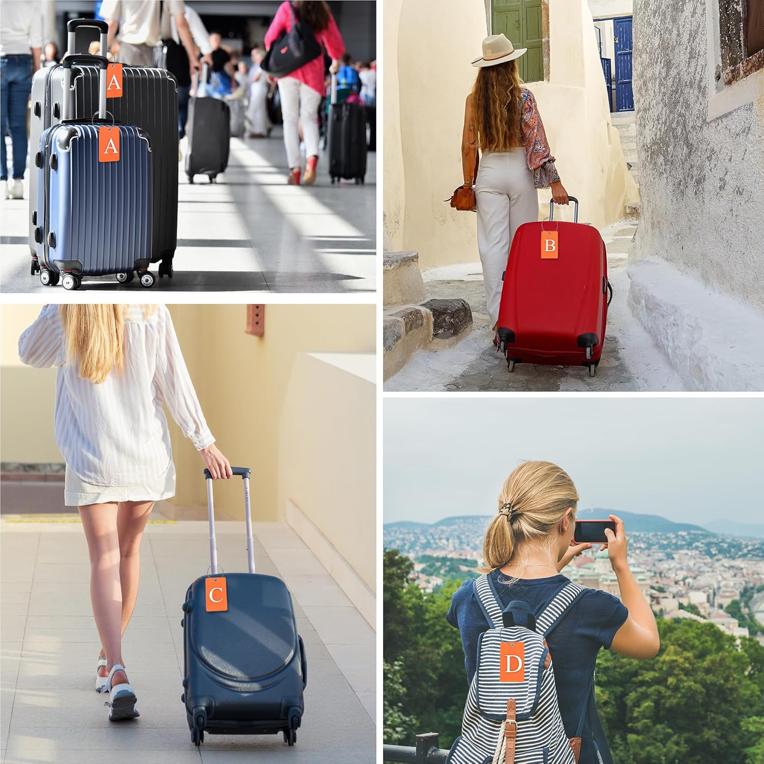 Gostwo 2 Pack Luggage Tags for Suitcases, 26 Initial Letter Travel Luggage Baggage Identification Labels ID Tag Fully Bendable Tags with Stainless Steel Loop (Orange) (Letter P)