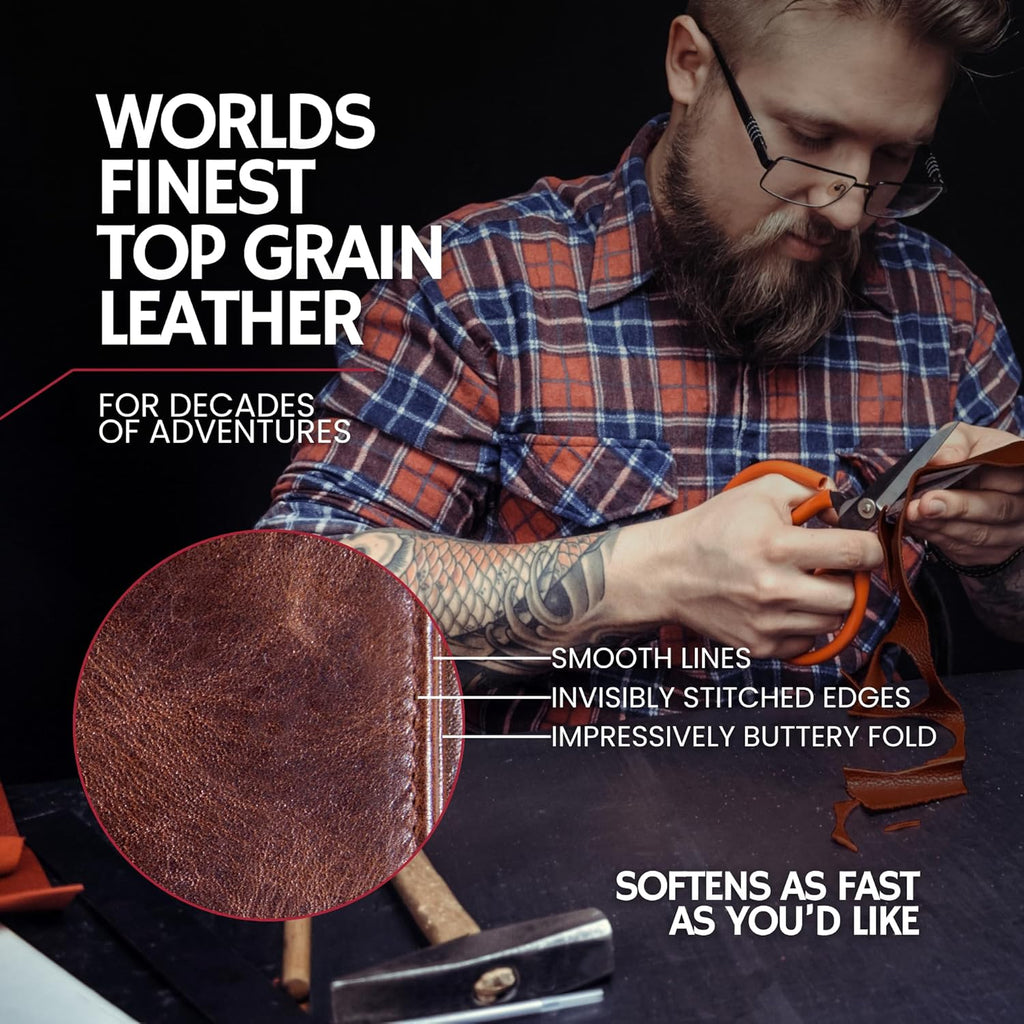 BULL GUARD Best Leather Men's RFID Trifold Wallet With ID Great Outdoor Wallet