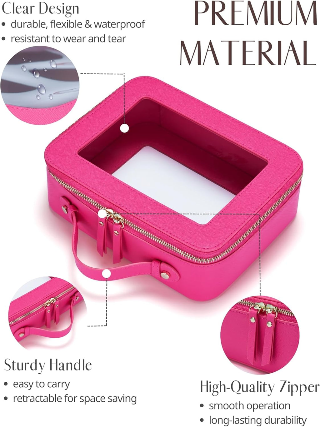 Popvibe Clear Makeup Bag Travel Cosmetic Case Transparent Toiletry Bag with Zipper, Portable Make Up Organizer Traveling Compact Car Bag for Essentials