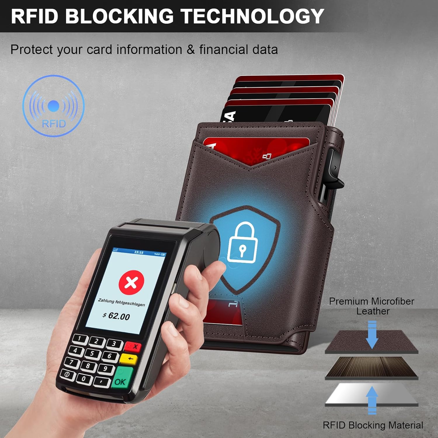 Wallet for Men Wallet with Slim Pop Up Card Holder 9-13 Cards, Bifold Minimalist Smart Wallet RFID Blocking Credit Card Holder with ID Window & Stretchable Cash Slot