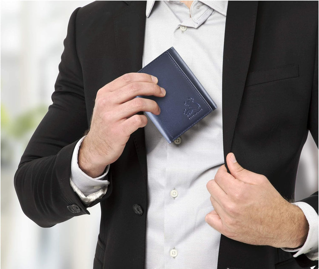 Leather Wallet for Men with RFID Blocking in Mountain Sky Blue